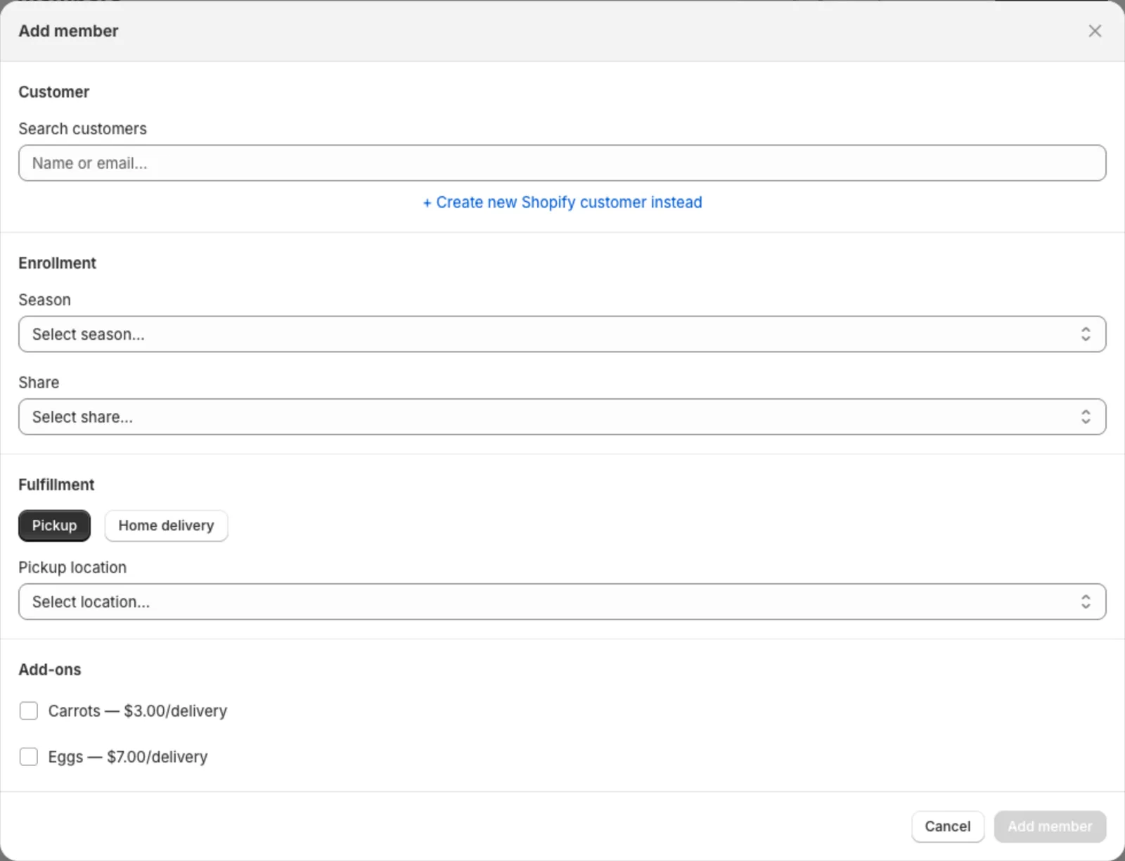 The Add member form